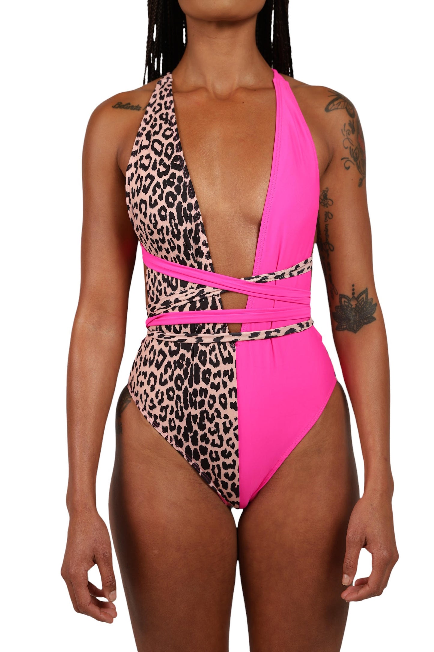 CLEARANCE FINAL SALE - Pink Leopard Tied Swimsuit