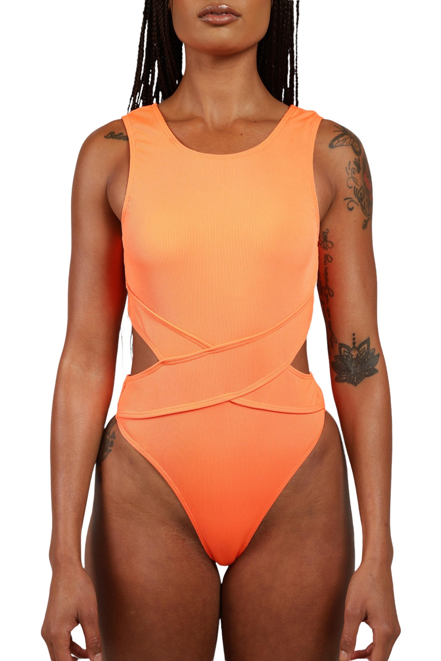 Orange Cris Cross Hallow Back One Piece